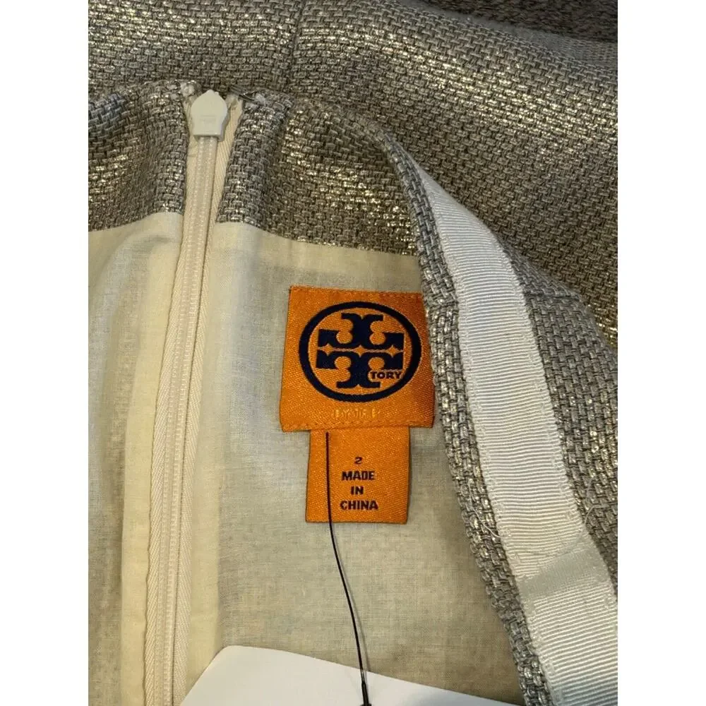 Tory Burch Tweed Gold Metallic Pencil Skirt 2